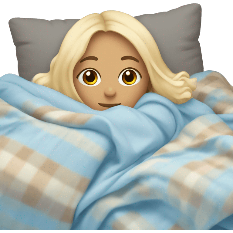 pastel blue blonde girl covered in blankets and lying on a pillow emoji