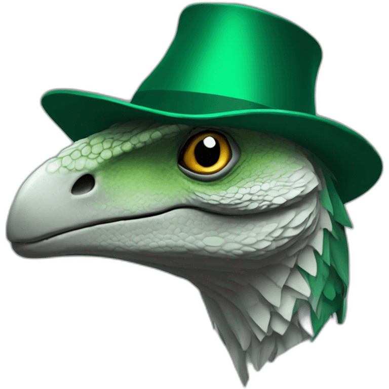 dark green raptor head in party hat emoji