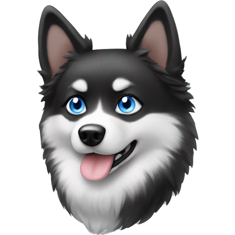 Black and white Pomsky with blue eyes emoji