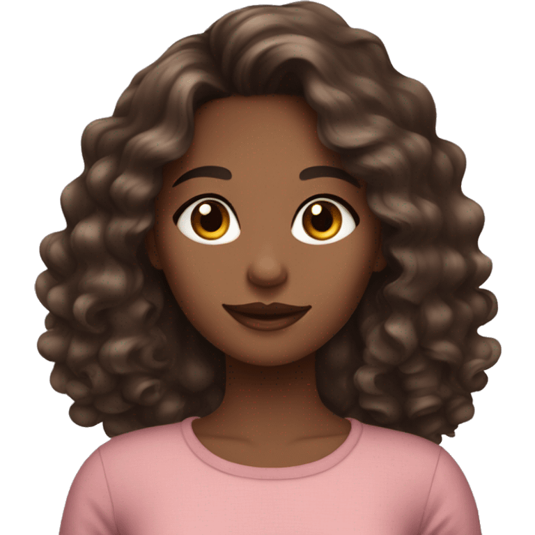 a girl who loves to use cosmetics. brunette with wavy hair, brown eyes in fashionable clothes emoji