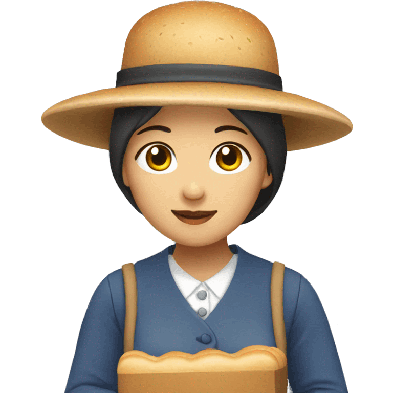 asian amish woman wearing a hat holding a loaf of bread emoji