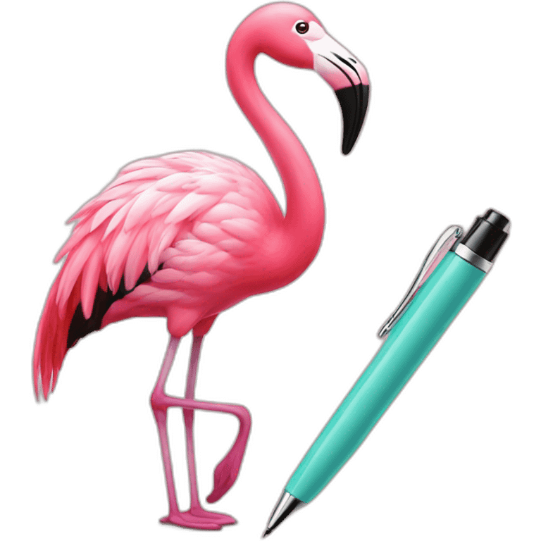 Flamingo with a pen emoji