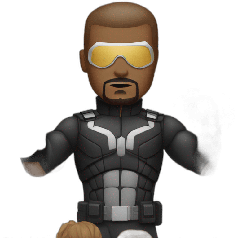 Nick Fury with a muscle emoji