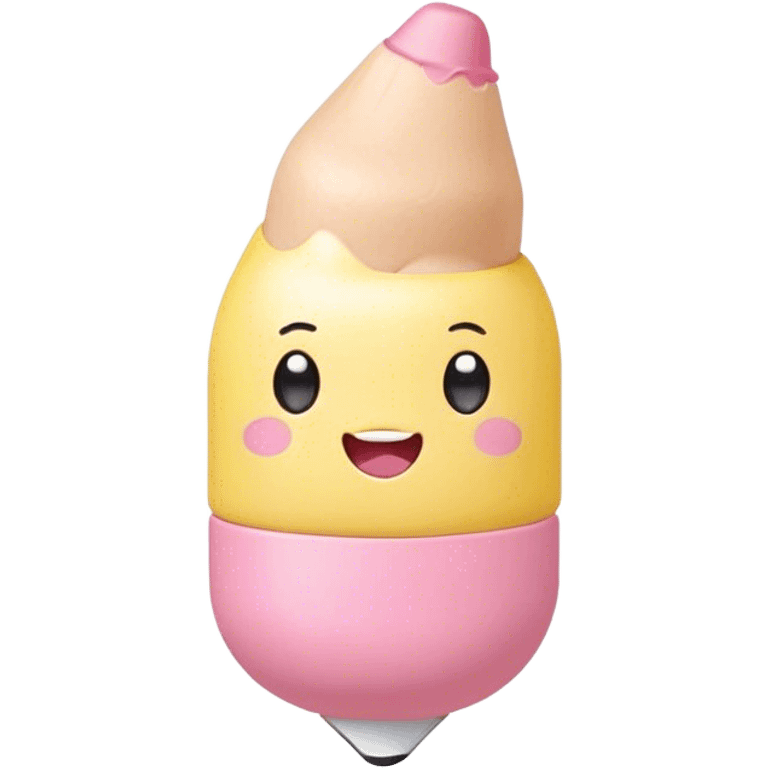 Cute Kawaii Fat Pencil, round and chunky, soft pastel yellow with a cute eraser cap, tiny winking face, glowing highlights, cheerful and ready for doodles! emoji