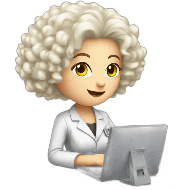 White blong curly hair preaty lady working in nuclear measurement emoji