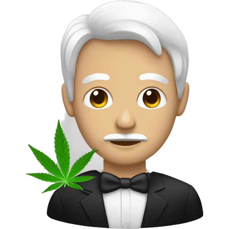 hombre blanco con pelo negro corto, ojos oscuros, con cannabis emoji