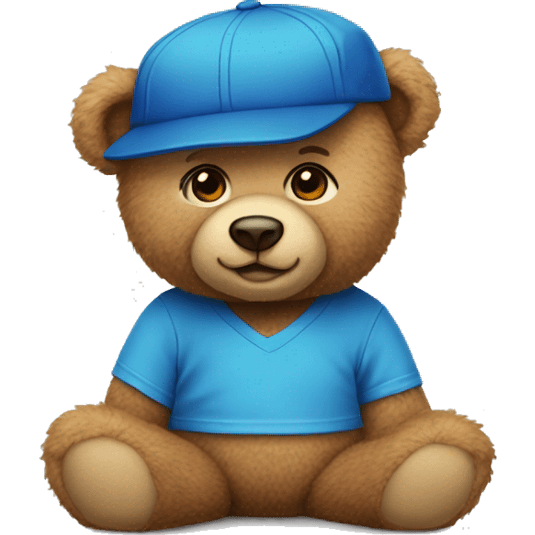 Teddy bear with blue t-shirt and blue shapka  emoji