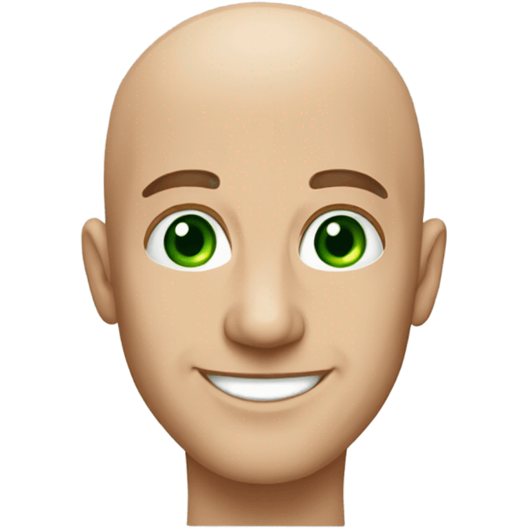 bald man smiling at viewer green eyes emoji