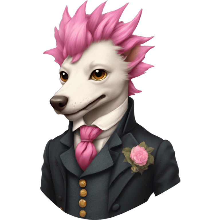 dragon with dog head in a 18 century british style suit and pink punk hair  emoji