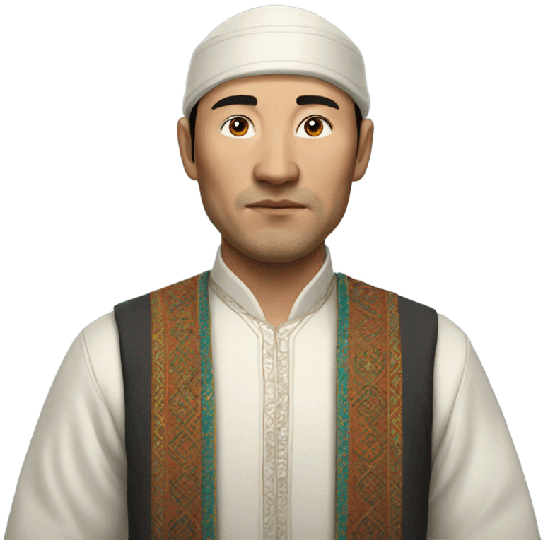 kazakh man in traditional clothes photorealistic serious emoji