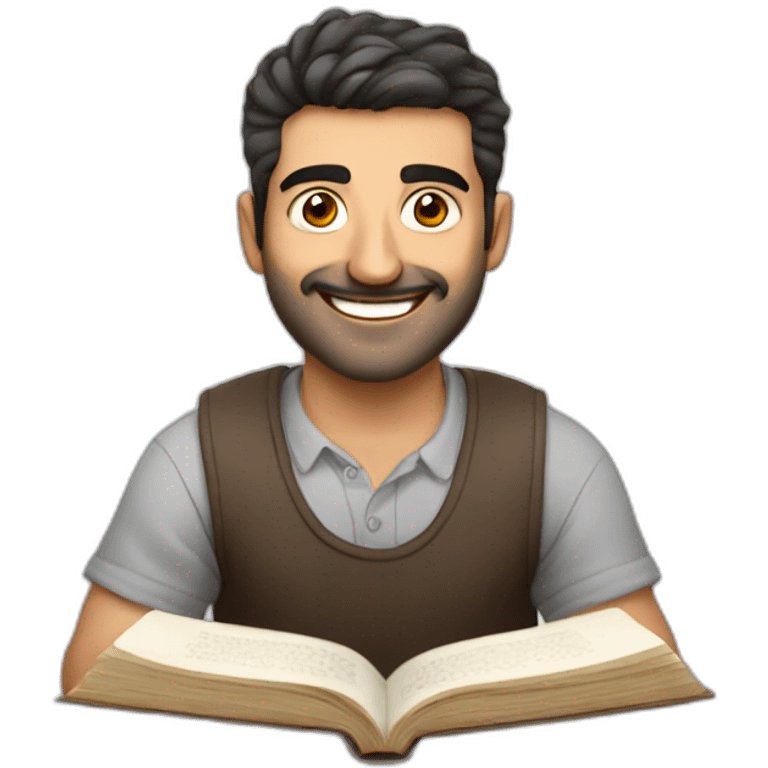 Armenian men reading book and looking at camera and smiling  emoji