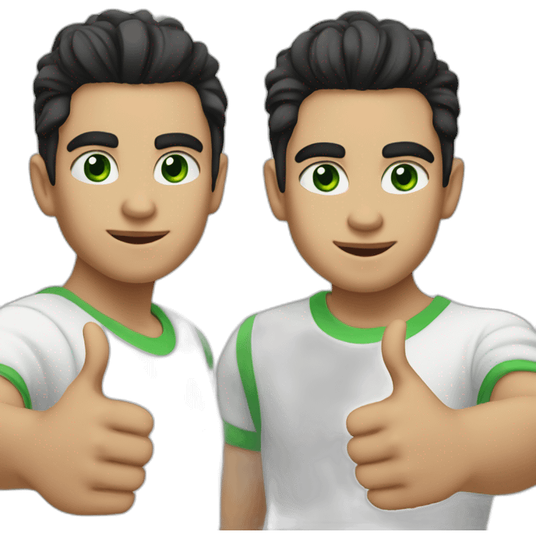 boy with green eyes and dyed white, black hair on the sides, long hair on top and short on the sides doing thumbs up emoji