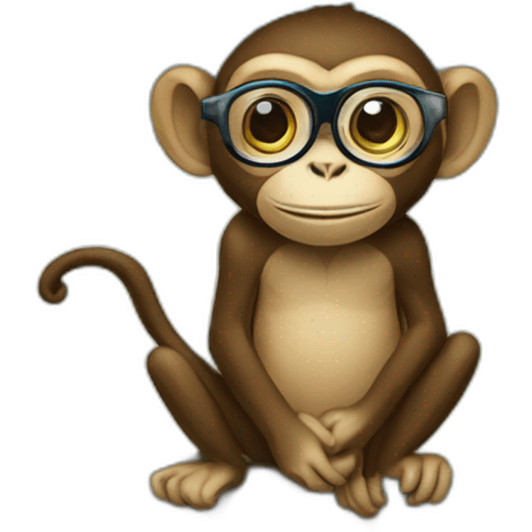 Monkey with spectacles and umbrella on tree emoji