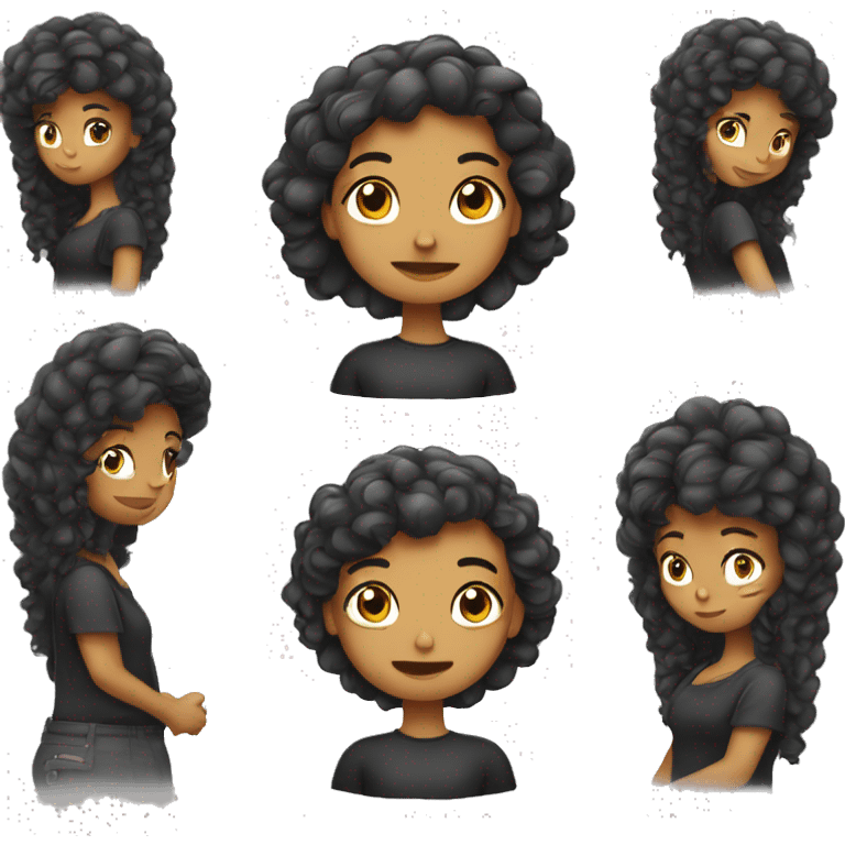 Uma menina de cabelo preto mexendo em um celular emoji