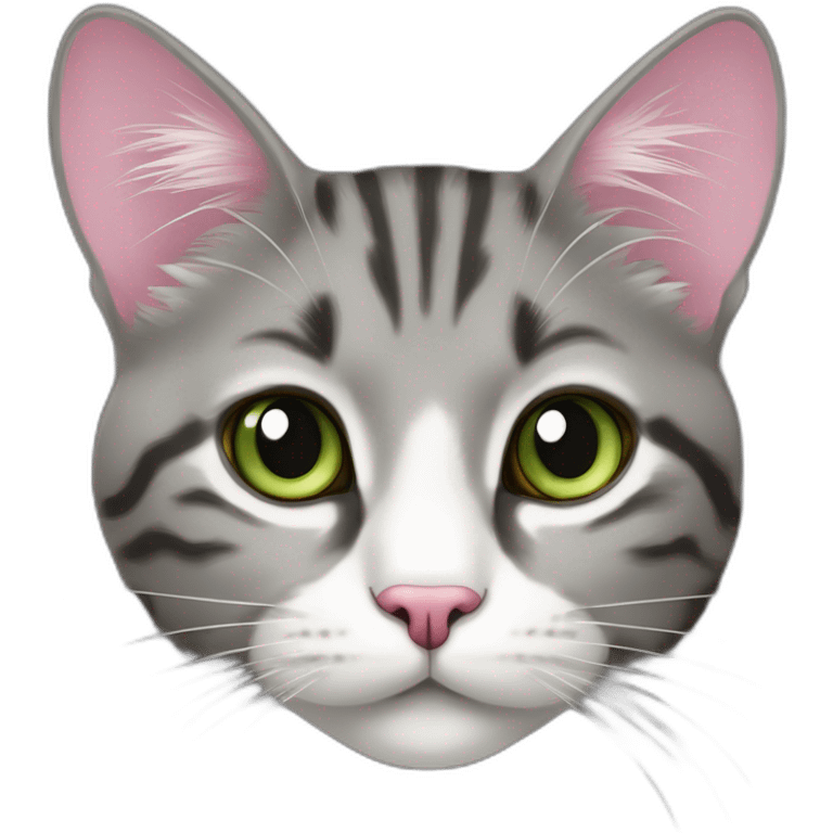 cat Tabby (Mainly black and gray) fluffy-dark-grey-cat pink-nose light-green-eyes,-white-long-whiskers,-white-spots-near-the-nose emoji