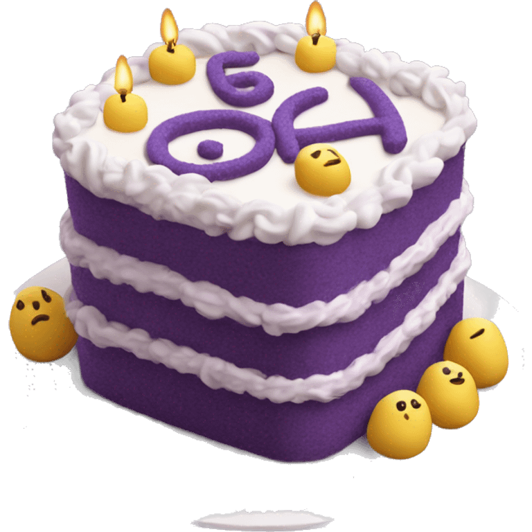 Purple Colored bento birthday with frosting and written on the cake "happy birthday in curly letters emoji