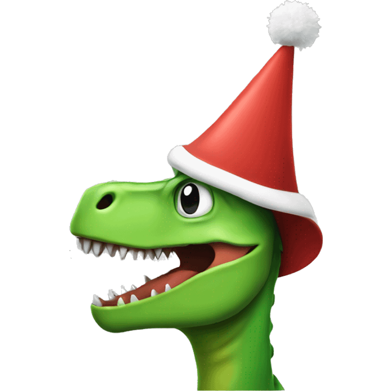 Dinosaur with a Christmas hat emoji