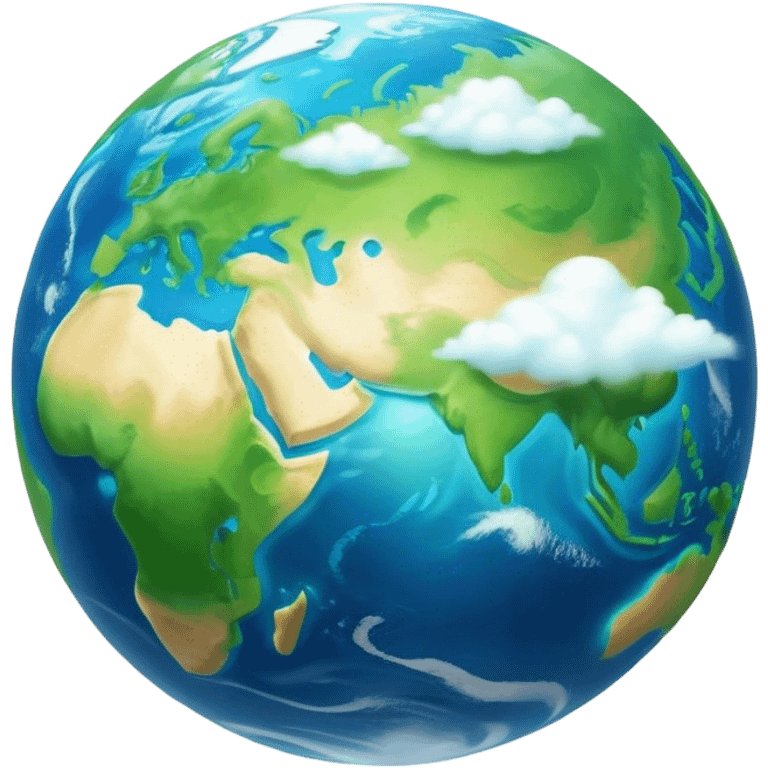 Cinematic Realistic Earth Emoji, depicted with vibrant blue oceans, clouds, and lush green continents rendered in exquisite detail, high shine, and a soft radiant glow that captures the dynamic, life-sustaining beauty of our home planet. emoji