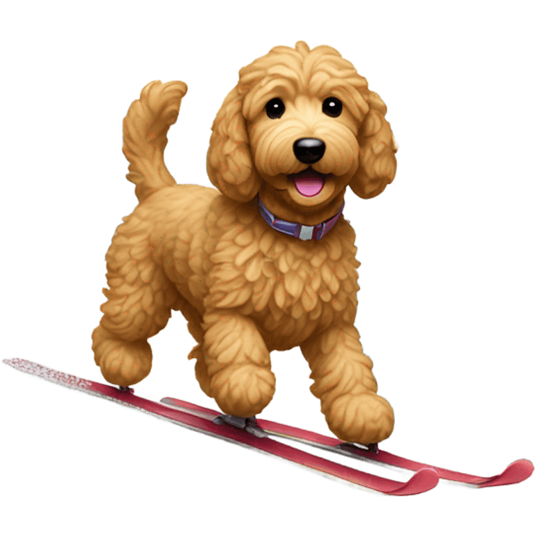 Golden doodle skiing down mountain  emoji