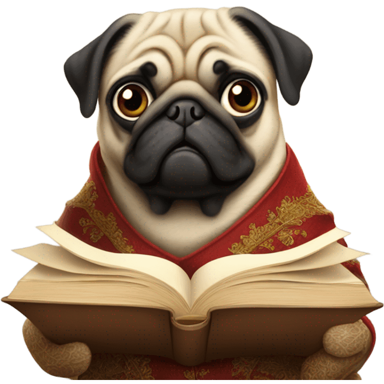 Pug reading Canterbury Tales emoji