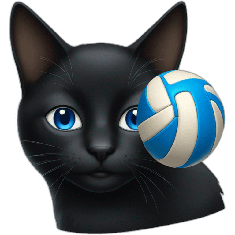 a black cat with blue eyes and a volleyball emoji