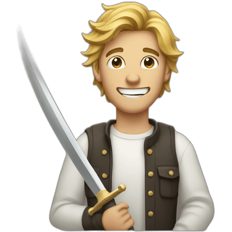 Guy in his twenties holding a sabre between his teeth emoji