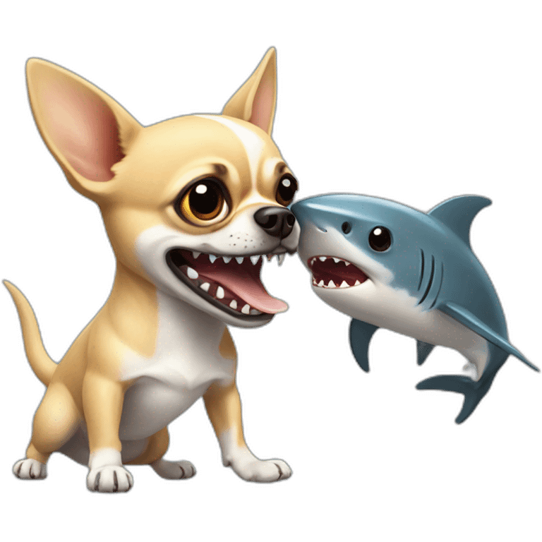 a chihuahua fighting a shark emoji