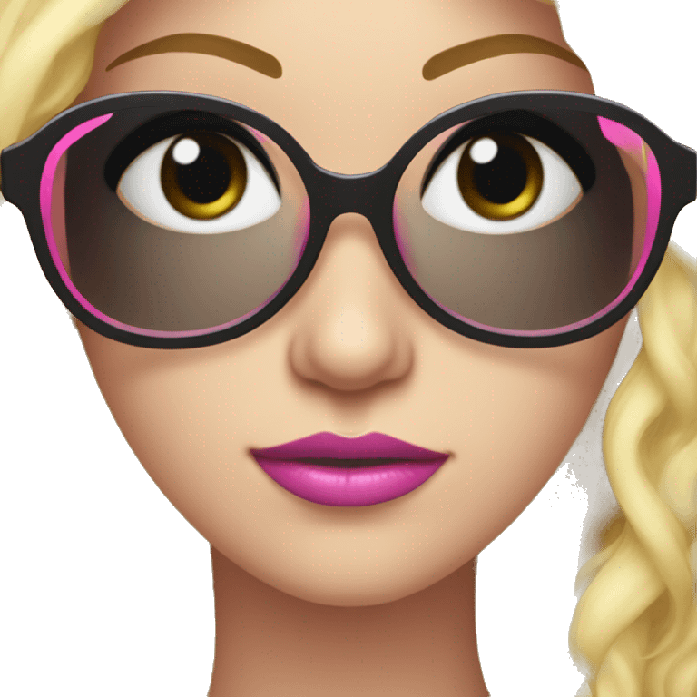 girl with black eyes, long lashes and glases. Pink mouth, long nails emoji