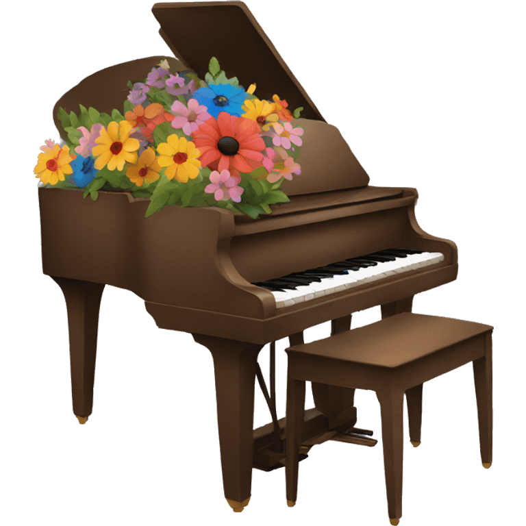 Brown piano painted with colorful flowers emoji