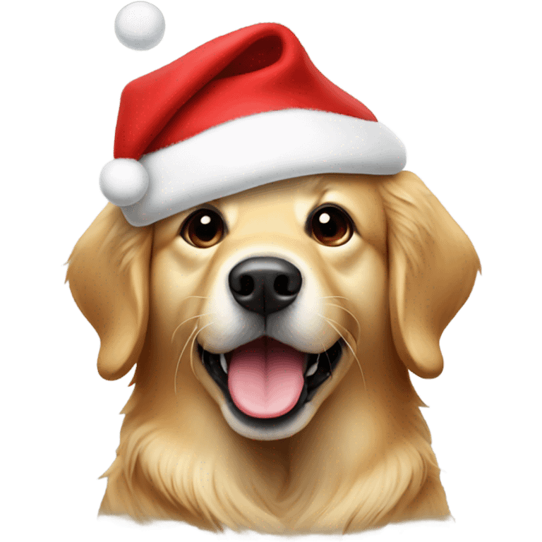 Golden retriever wearing santa hat emoji