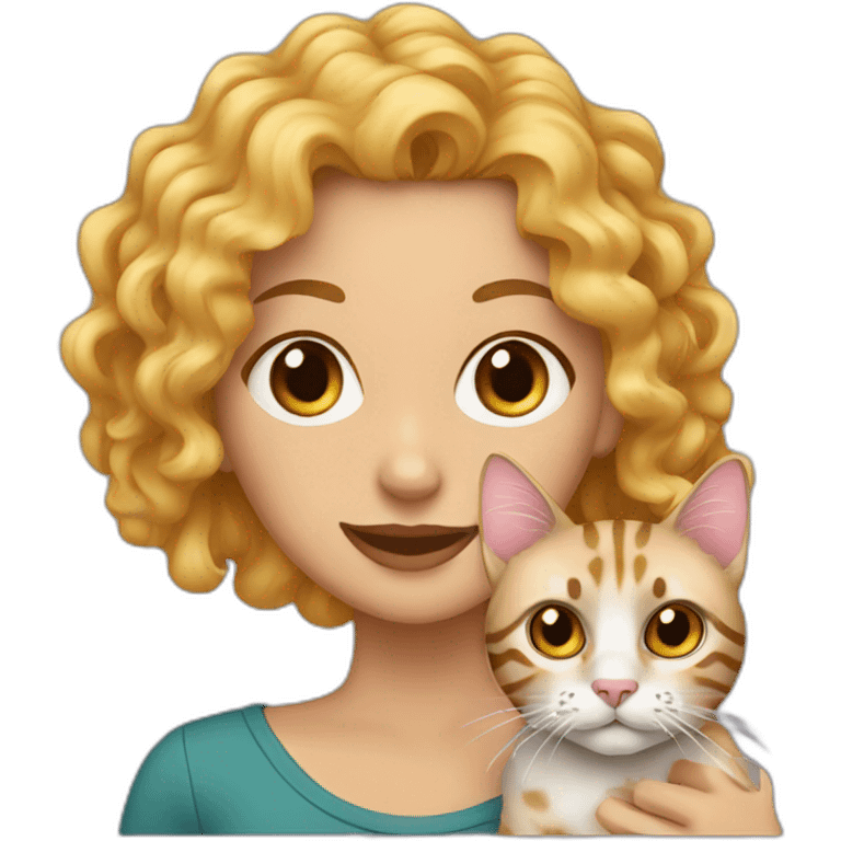 curly-blonde-woman-with-cat-bengal emoji