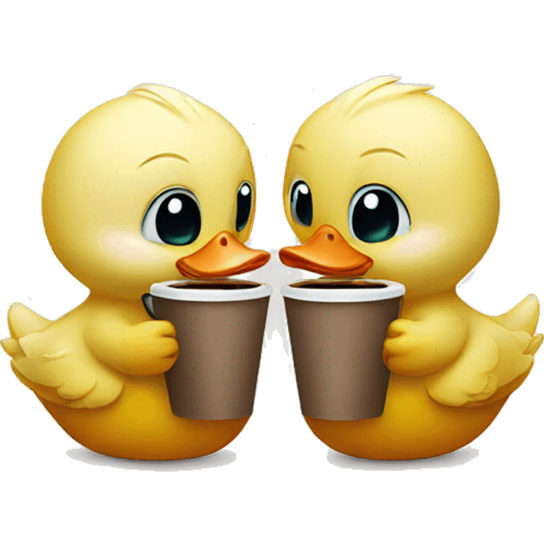 Two little cute ducks drinking coffee emoji