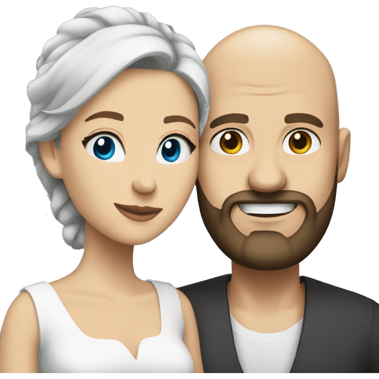 Bald man with a beard blue eyed and his young brunette wife emoji