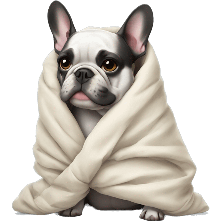 A French bulldog wrapped in a duvet emoji