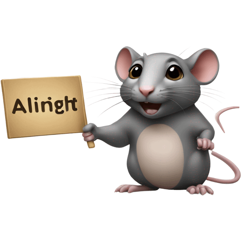 A rat holds a sign with the inscription "Alinght" emoji