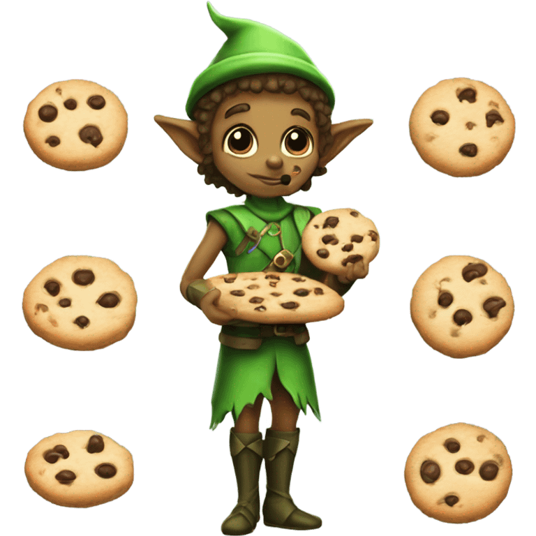 A tree elf holding a tray of cookies and a squirt gun emoji