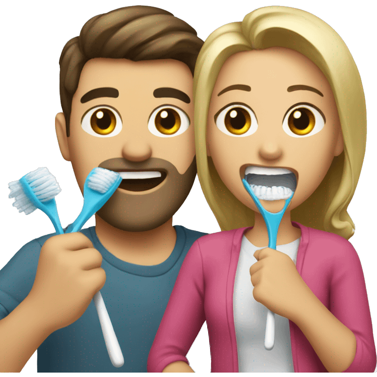 Brunette women and blonde men brushing teeth emoji