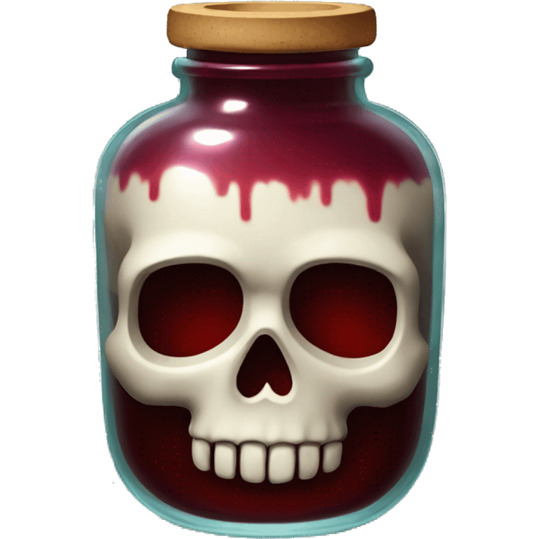 Glass potion jar in the shape of a skull with dark red liquid inside emoji