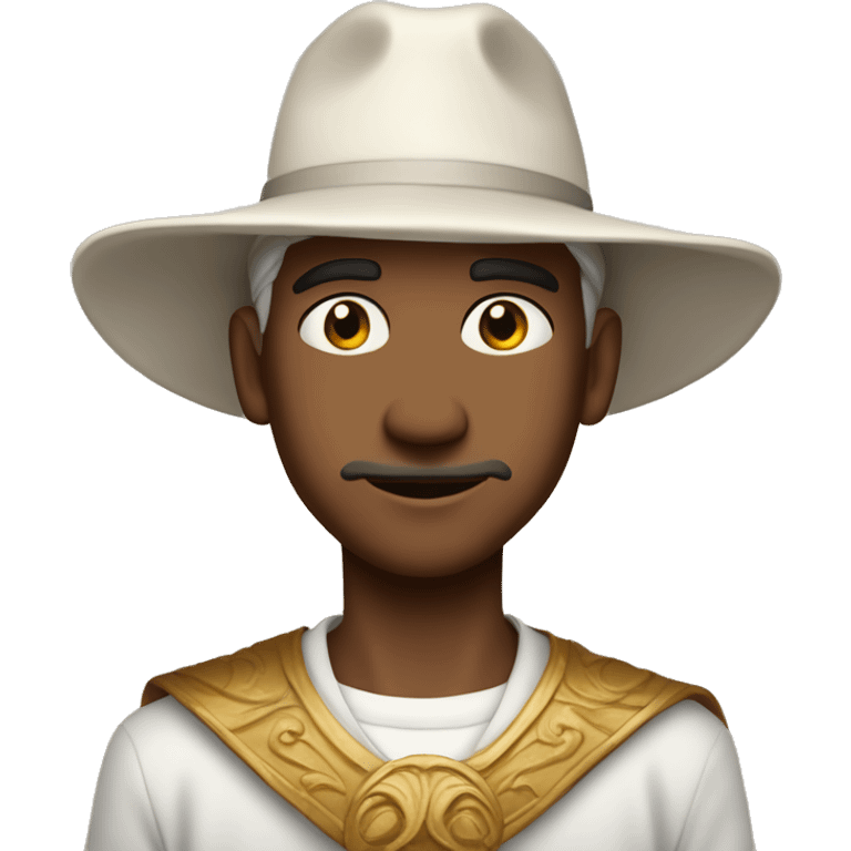 God ussop; 8o years old ;proud;brown man; very long nose; long white hat emoji