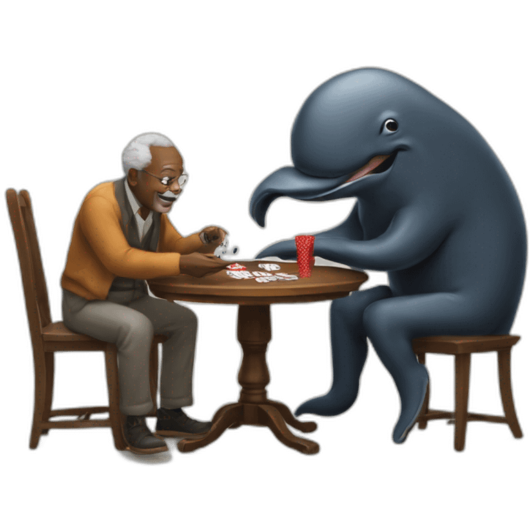 Old man with black man and whale playing cards emoji