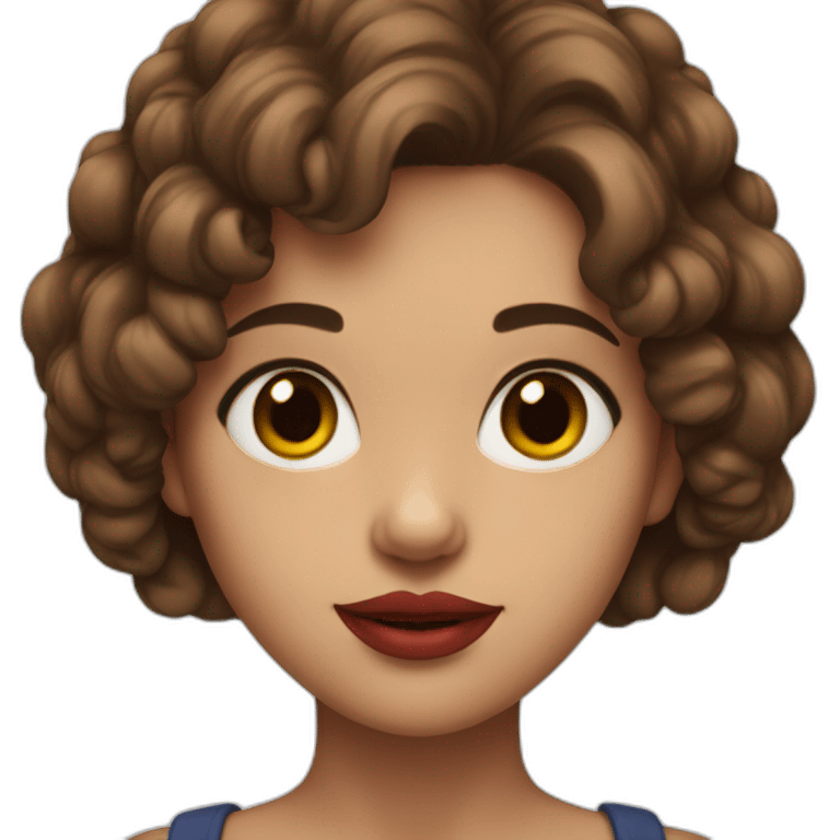 girl with big red lips, brown hair and eyes, big cheecks emoji