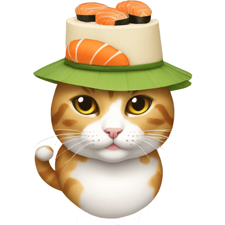 Cat wearing a sushi hat emoji