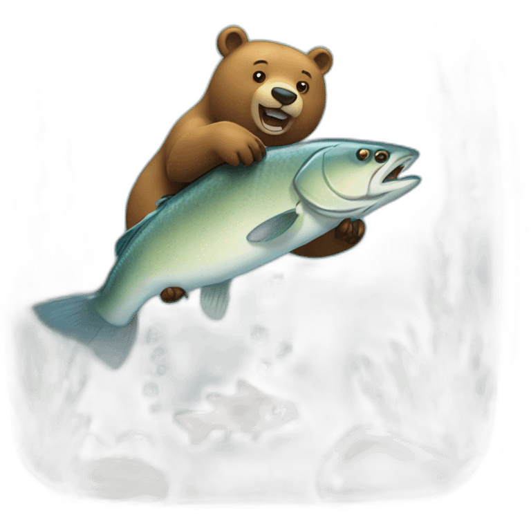 bear catching a fish when fish jumps emoji