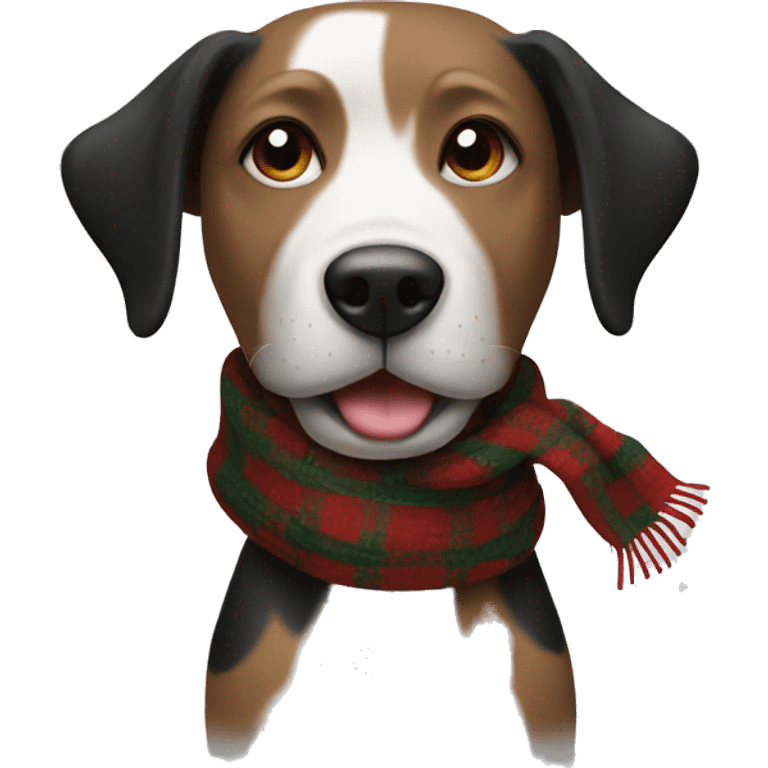 Dog black and brown and white with a christmas scarf emoji