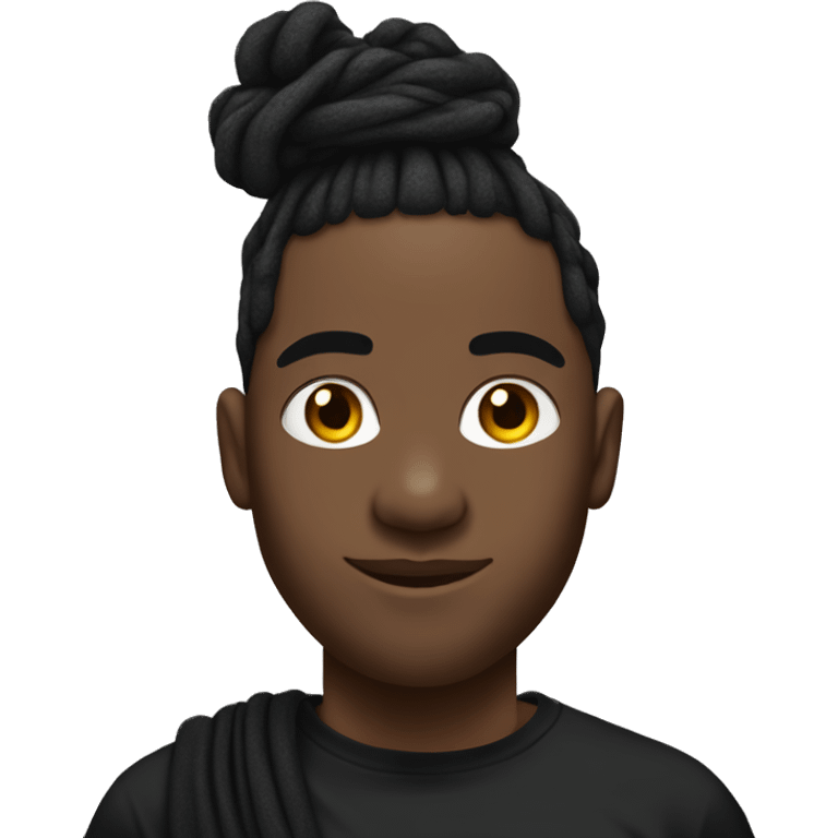 Black man with a dreadlock bun with a under cut with a white and black bandana on his head with black t shirt with no beard emoji