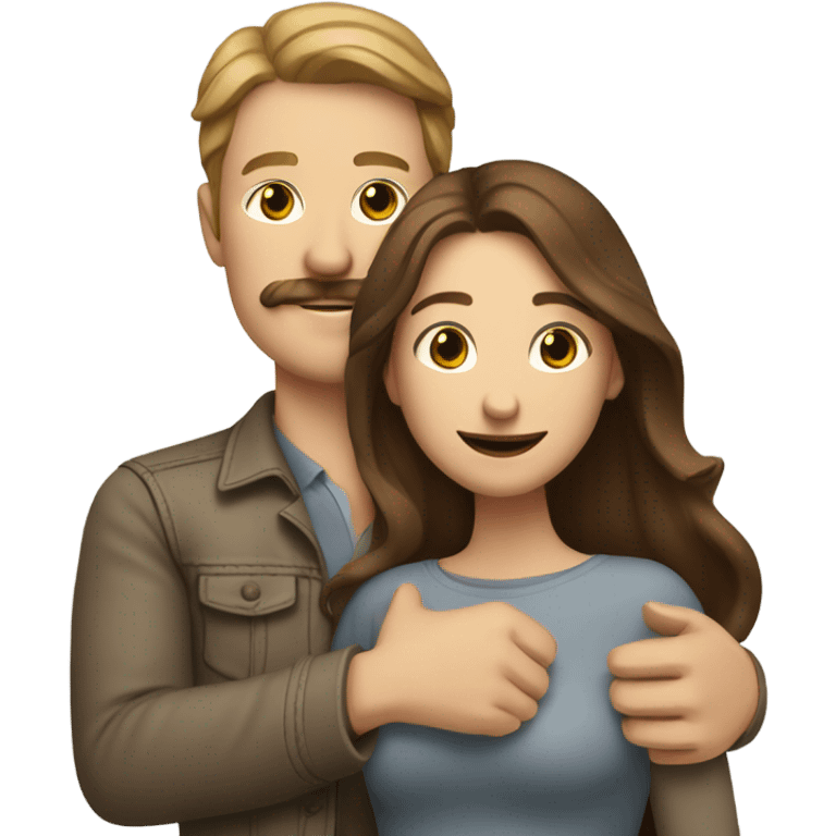 White man with brown hair and mustache hugging beautiful lighter skinned woman with long brown hair emoji