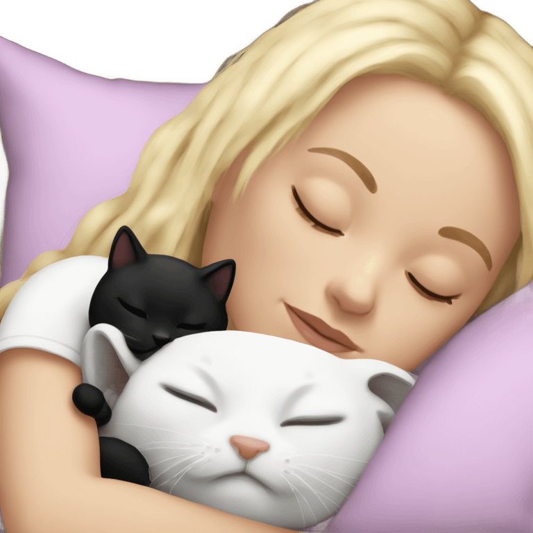 White girl blonde hair sleeping with black and white kitty emoji