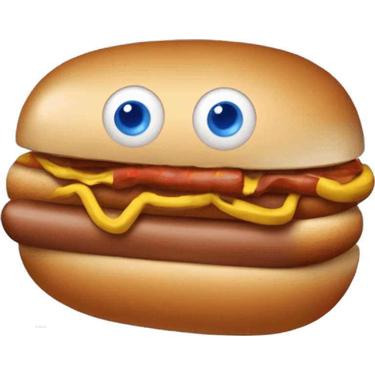 un monsieur qui mange un hot dog brun aux yeux bleus emoji