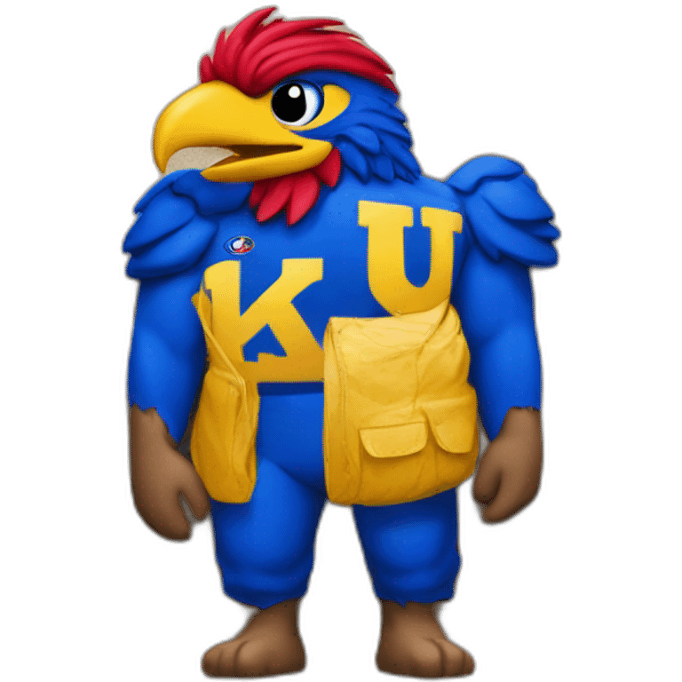 jayhawk on the beach with "KU" written on chest emoji