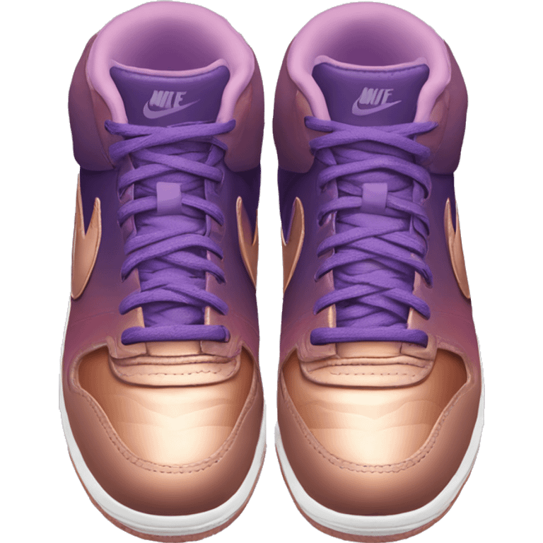 Realistic pair of metallic dark purple to rose gold ombre Nike Sneakers facing front. emoji